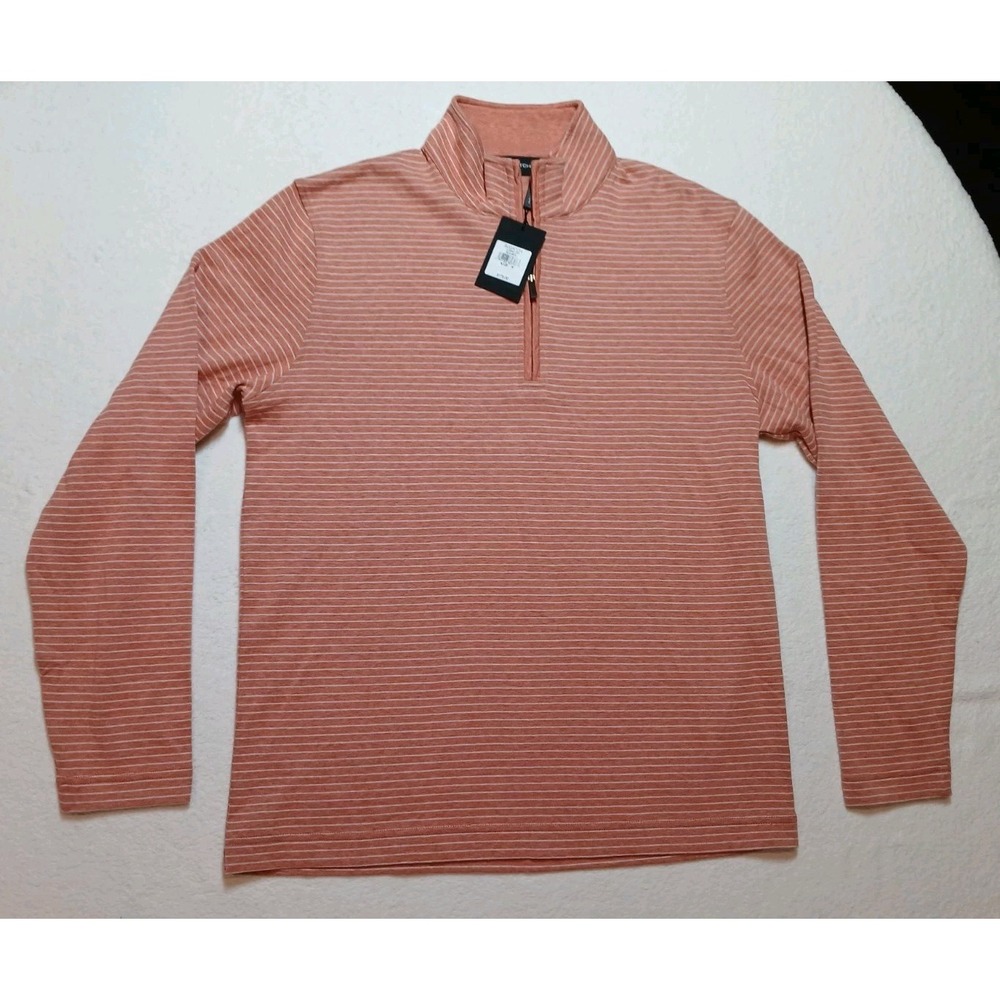 NWT Bugatchi Men's M Quarter Zip Pullover LSKNITMX Coral Pink Stripe Golf Luxury